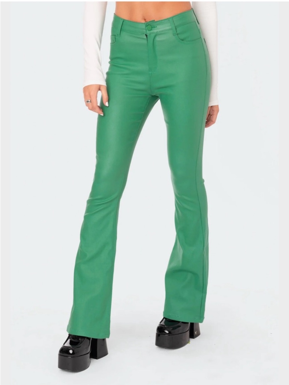 Edikted green faux leather flare pants. - Picture 16 of 16